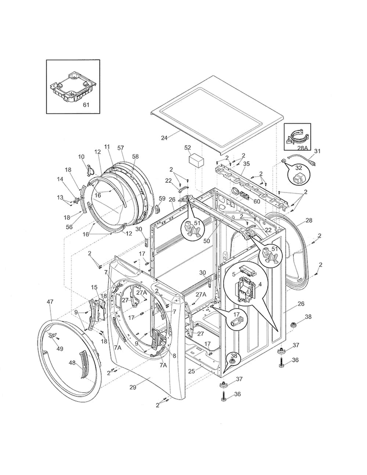 Cabinet/top Diagram and Parts List for EWFLS70JIW1  Electrolux Washer