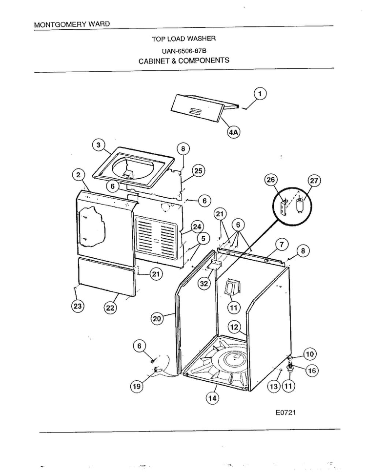 Top Load Washer/cabinet And Componets Diagram and Parts List for 6506B  Frigidaire Washer