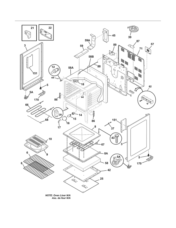 Body Diagram and Parts List for BKEF3048LSJ  Frigidaire Range