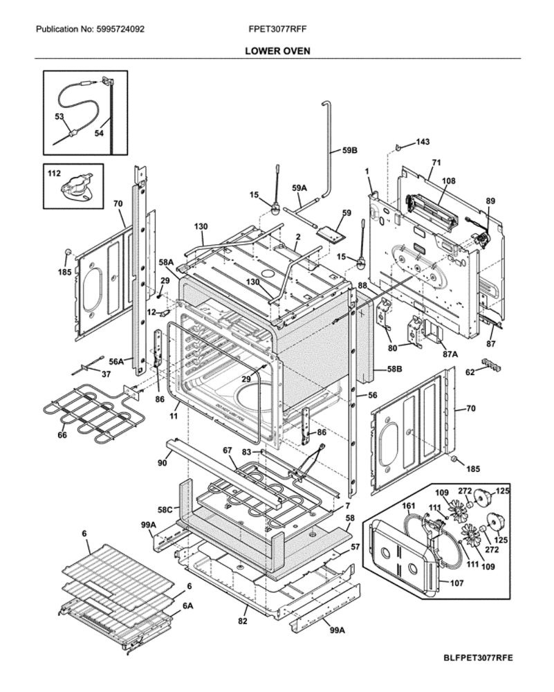Lower Oven Diagram and Parts List for FPET3077RFF  Frigidaire Wall Oven