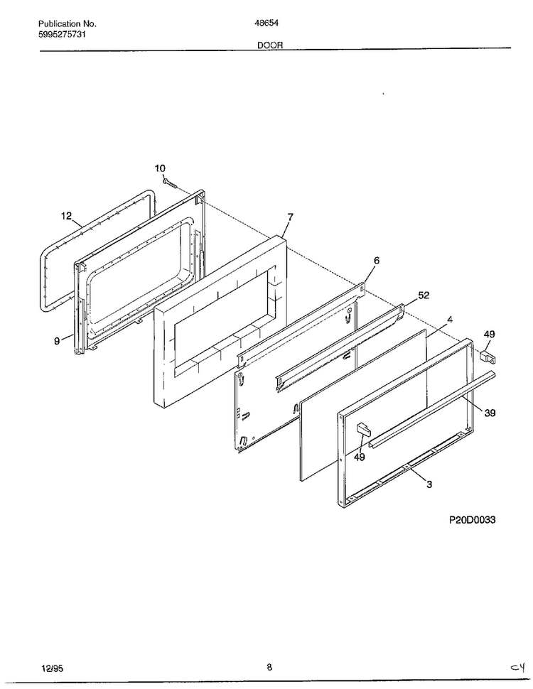 Door Diagram and Parts List for 486540D  Frigidaire Range
