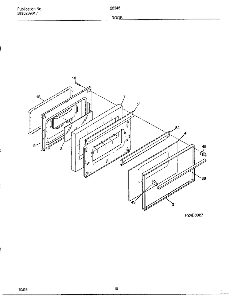 Door Diagram and Parts List for 283460C  Frigidaire Range