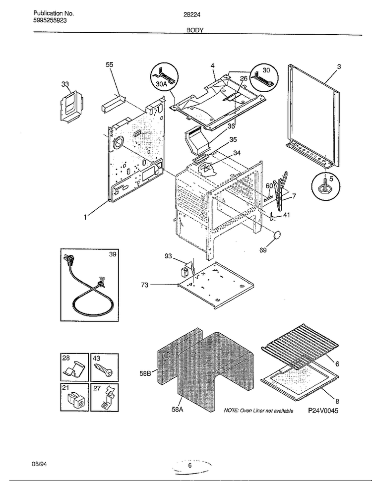 Body Diagram and Parts List for 282240A  Frigidaire Range