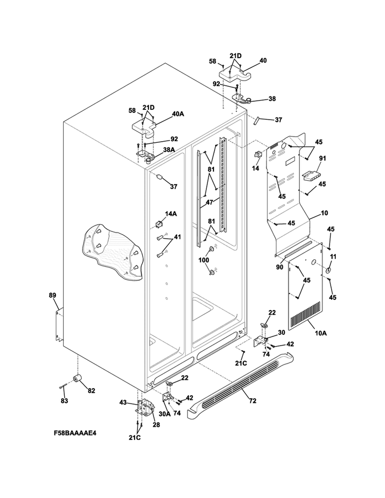 Cabinet Diagram and Parts List for FFHS2622MBNA  Frigidaire Refrigerator
