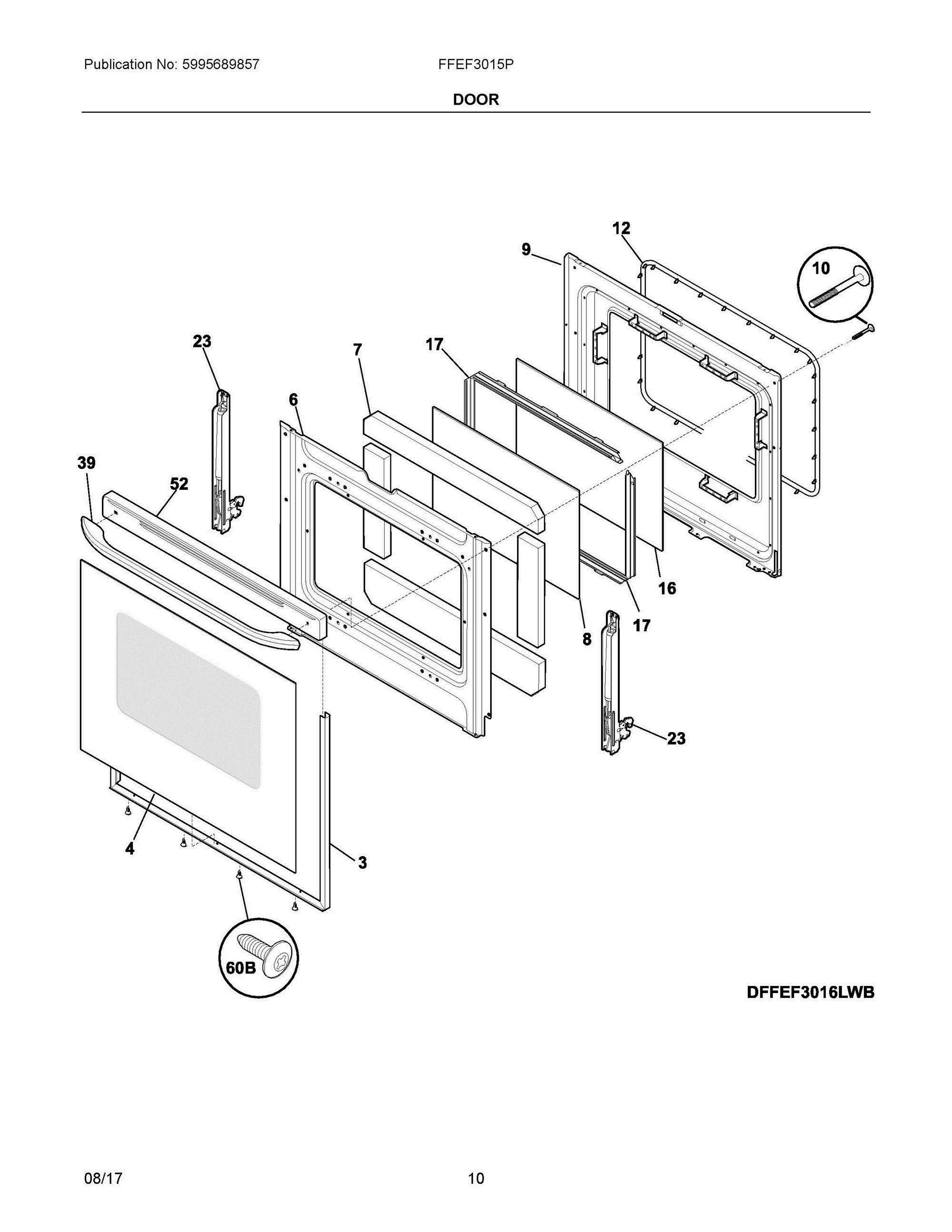 05 - DOOR Diagram and Parts List for FFEF3015PWD  Frigidaire Range