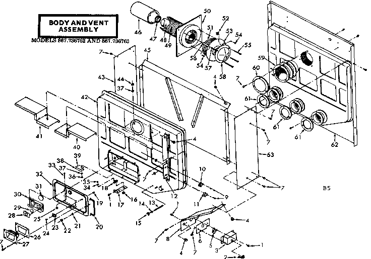 Body and vent assembly Diagram and Parts List for 867736762  Frigidaire Furnace