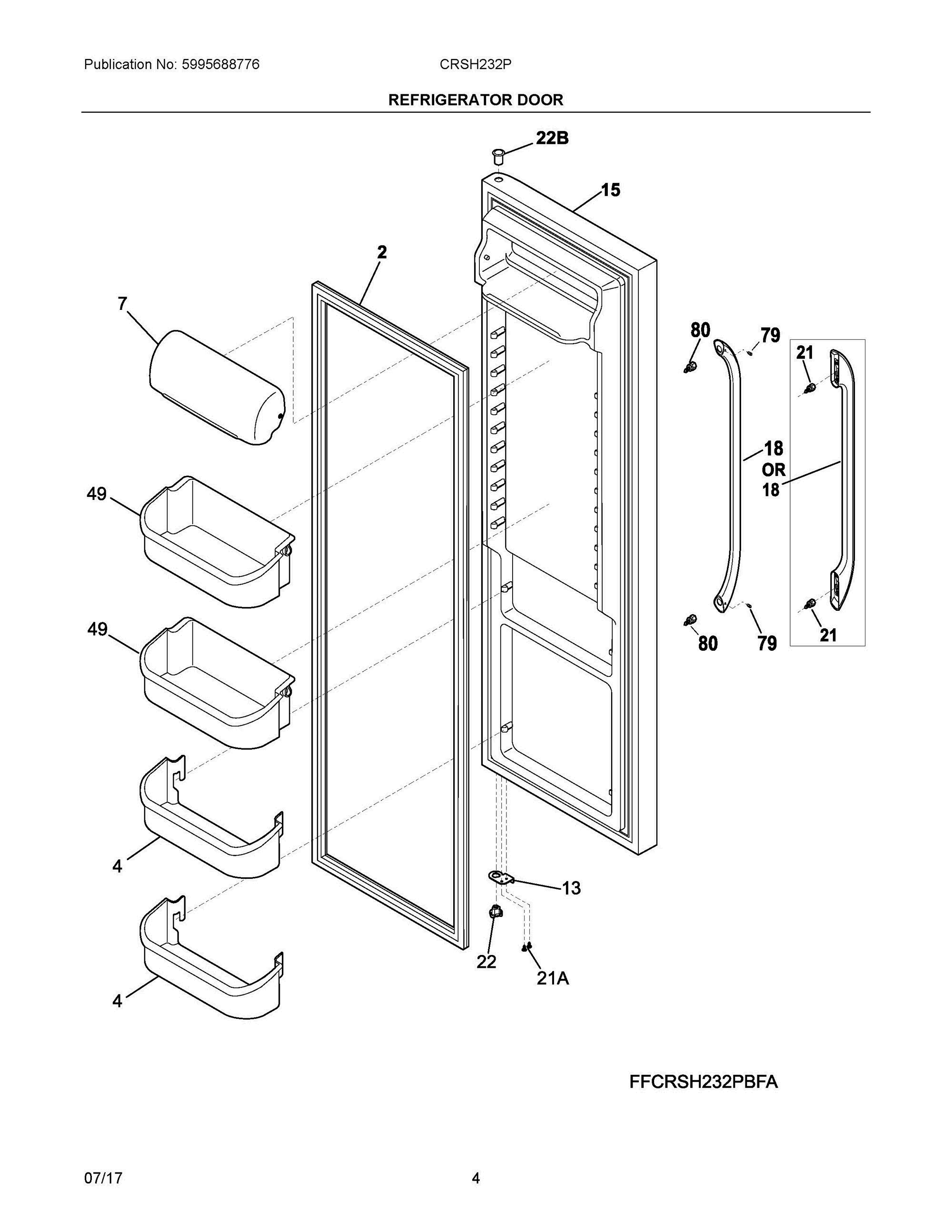 03 - REFRIGERATOR DOOR Diagram and Parts List for CRSH232PBFA  Frigidaire Refrigerator