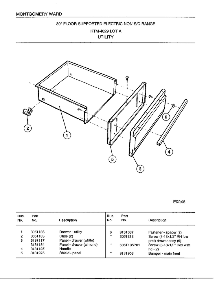 Utiltiy Diagram and Parts List for 4829A  Frigidaire Range