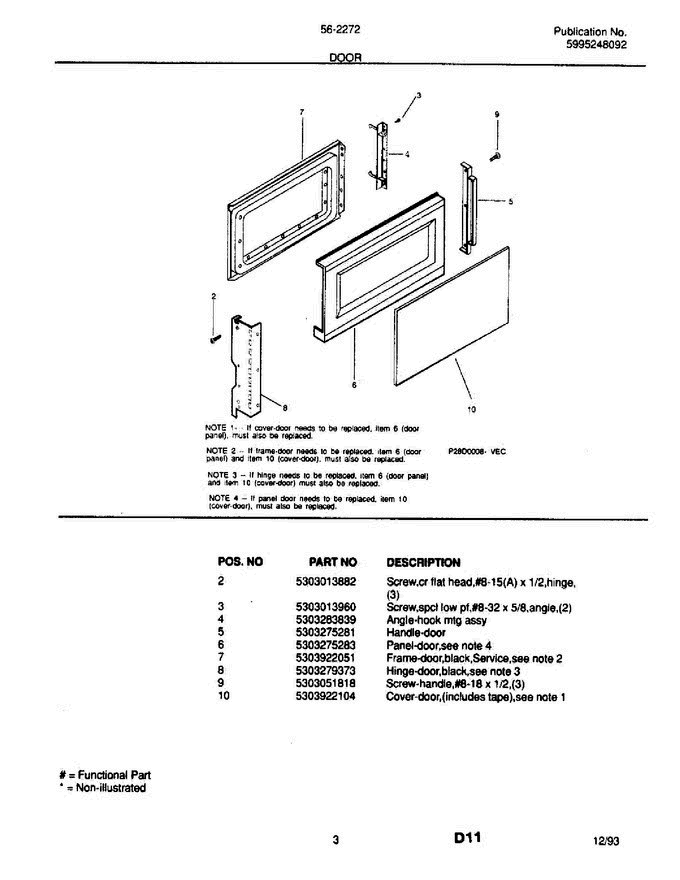 03 - Door Diagram and Parts List for 56-2272-10 02 Frigidaire Microwave