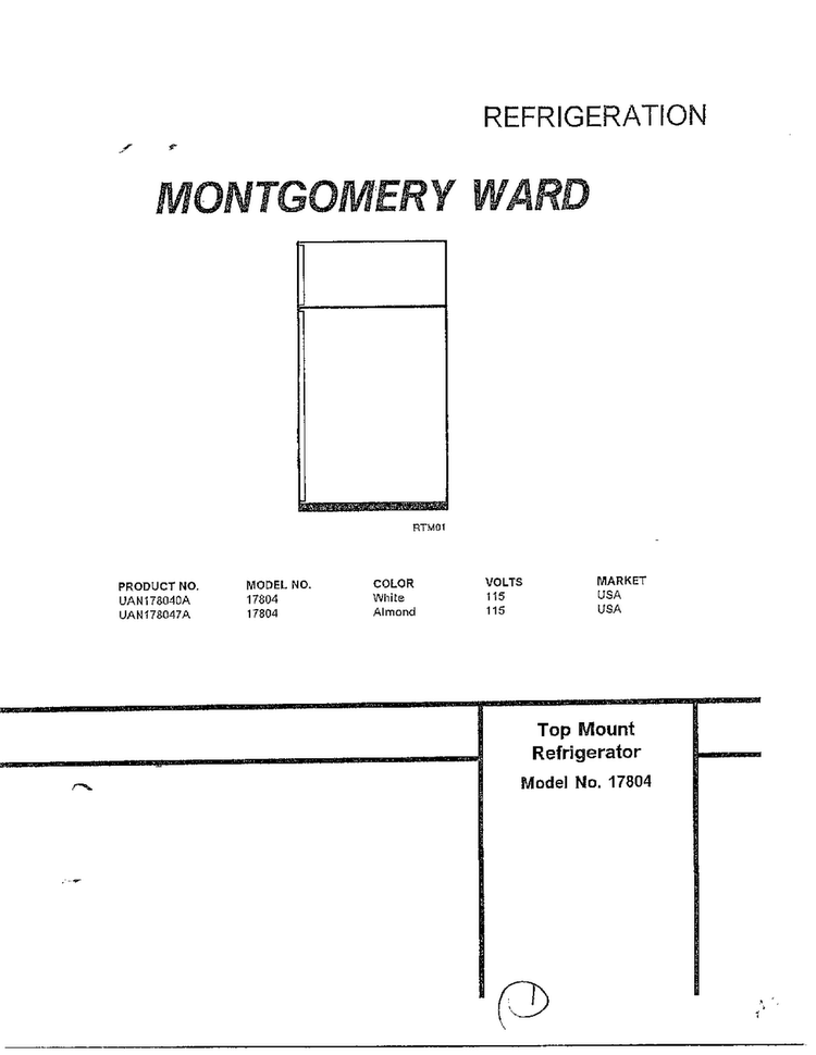 Top Mount Refrigerator Diagram and Parts List for 178040A  Frigidaire Refrigerator