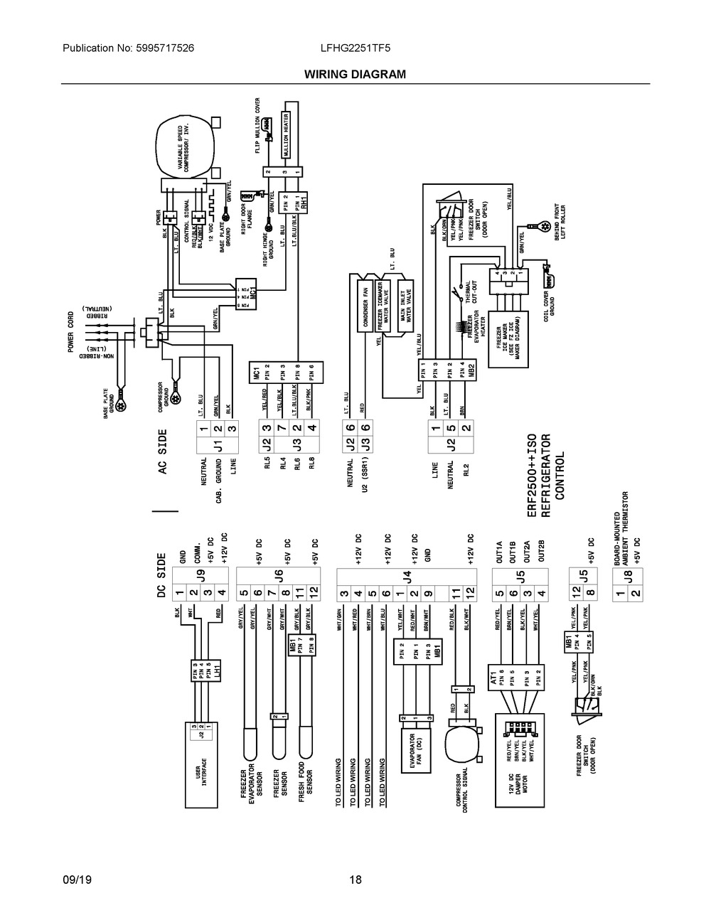 Wiring Diagram Diagram and Parts List for LFHG2251TF5  Frigidaire Refrigerator
