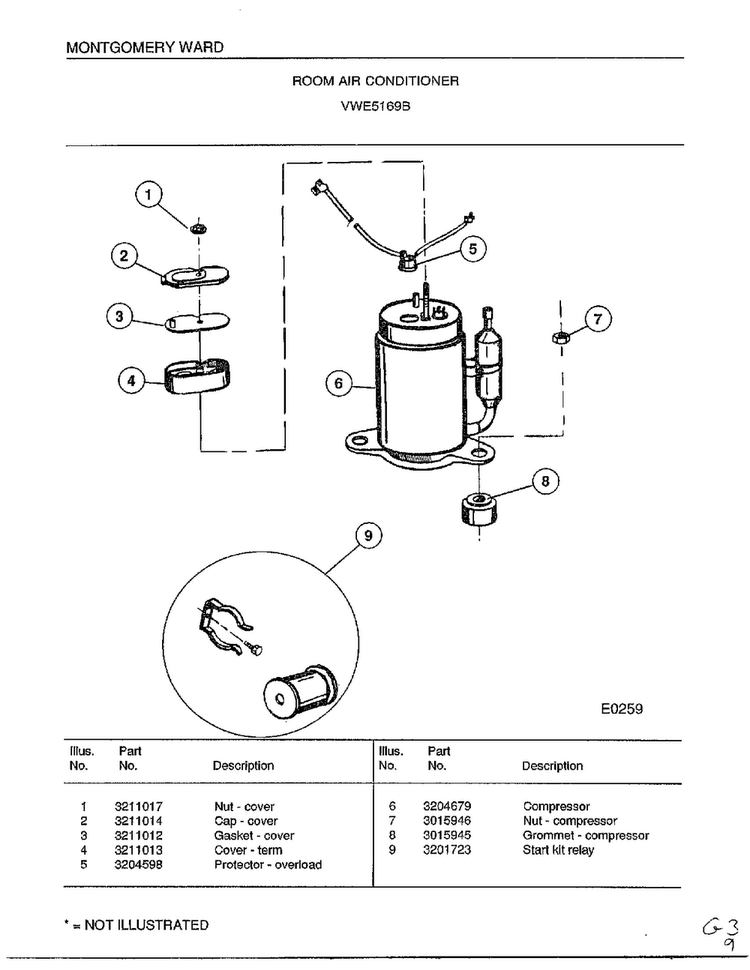 Room Air Conditioner Page 5 Diagram and Parts List for 5169B  Frigidaire Air Conditioner