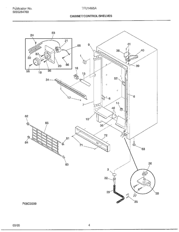 Cabinet/controls/shelves Diagram and Parts List for TFU14M5A  Tappan Freezer