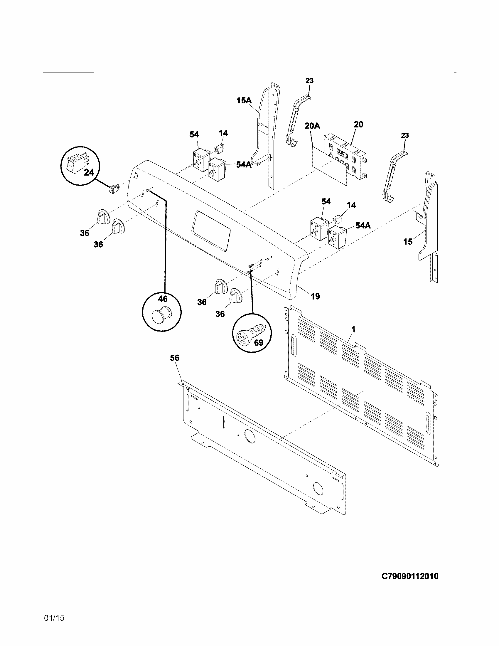 Backguard Diagram and Parts List for 79093013311  Kenmore Range