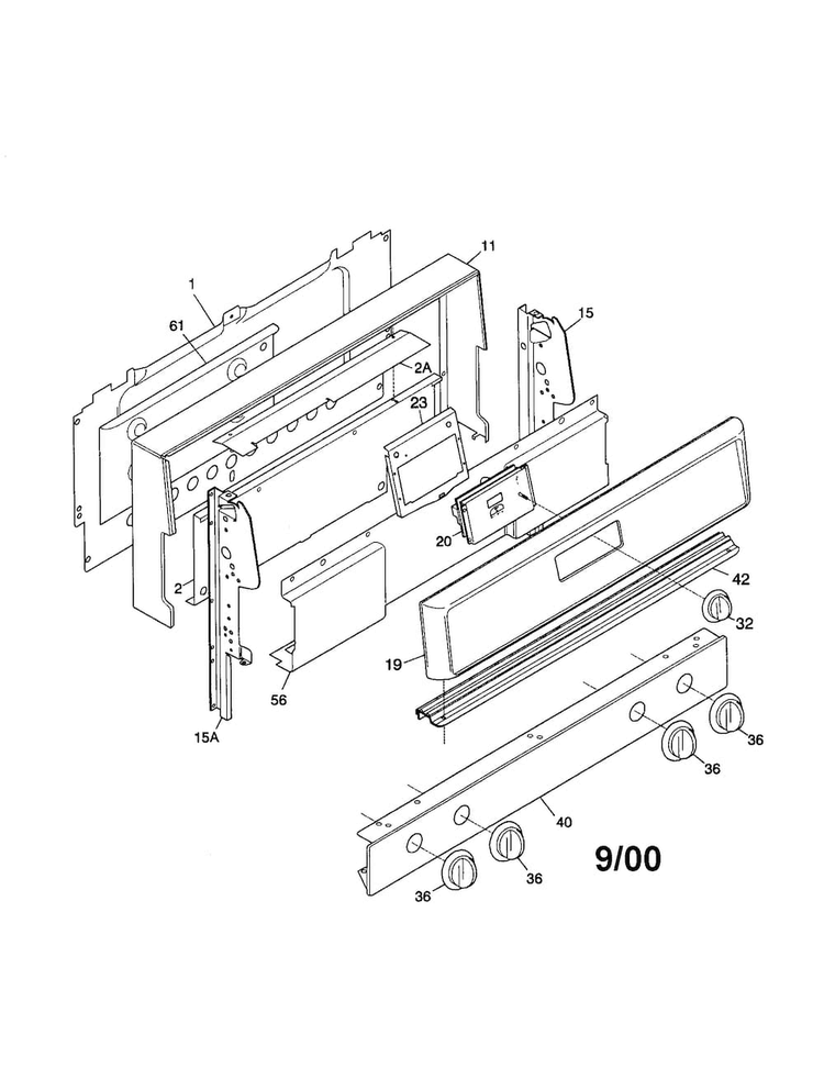 Backguard Diagram and Parts List for FGF354BGWD  Frigidaire Range