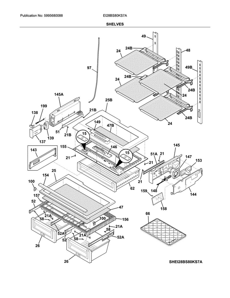 Shleves Diagram and Parts List for EI28BS80KS7A  Electrolux Refrigerator
