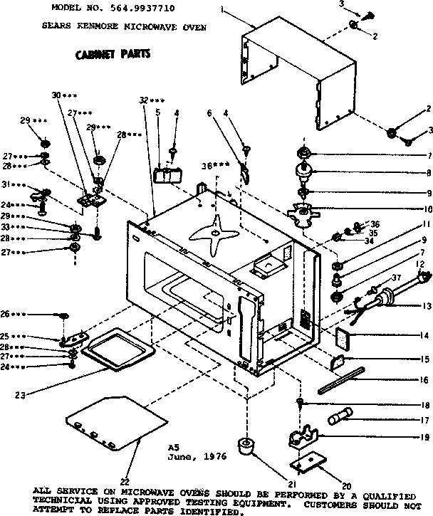 Cabinet Parts Diagram and Parts List for 5649937710  Kenmore Microwave