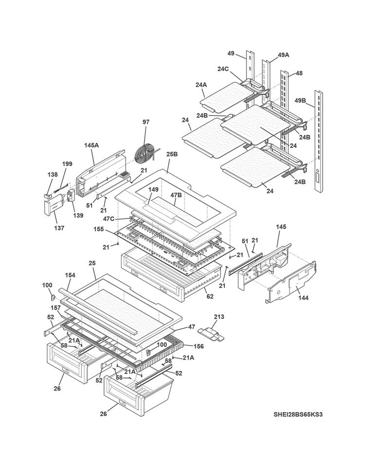 Shelves Diagram and Parts List for EI28BS65KS9  Electrolux Refrigerator