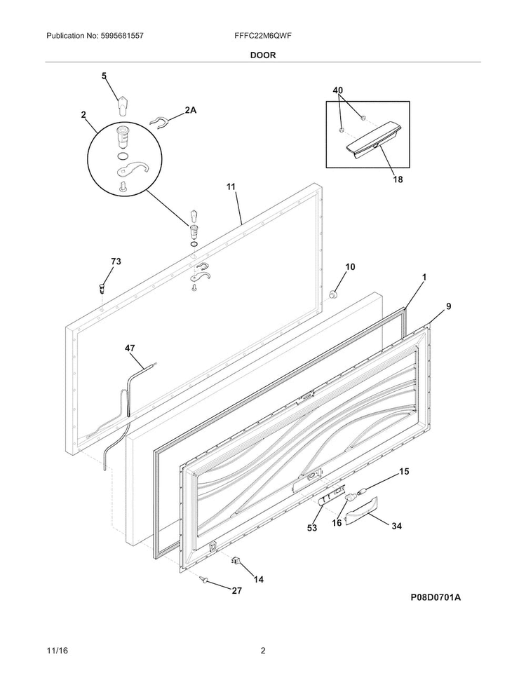 Door Diagram and Parts List for FFFC22M6QWF  Frigidaire Freezer