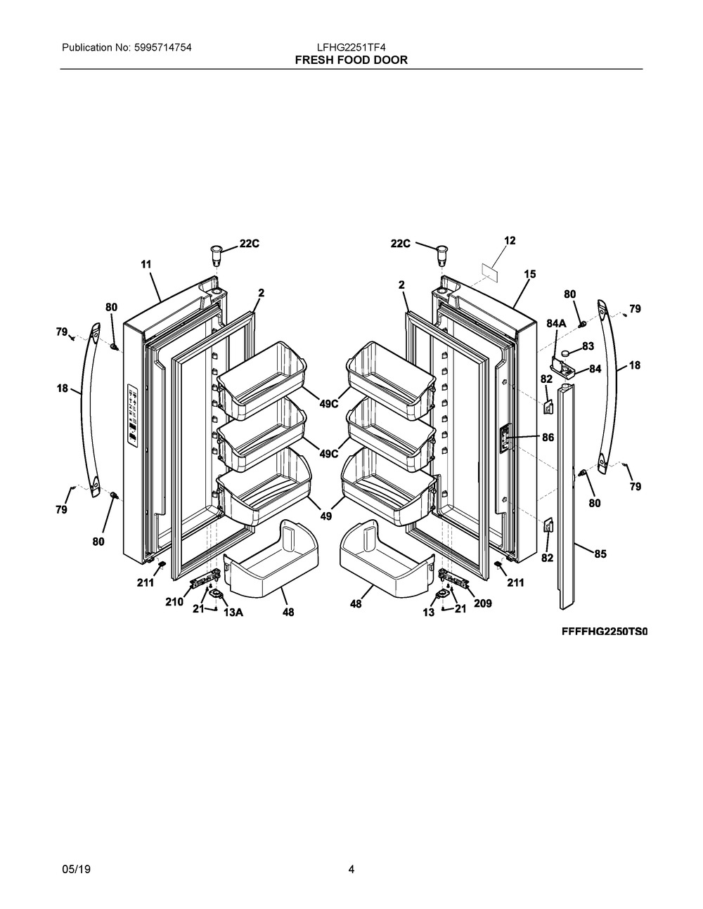 Fresh Food Door Diagram and Parts List for LFHG2251TF4  Frigidaire Refrigerator
