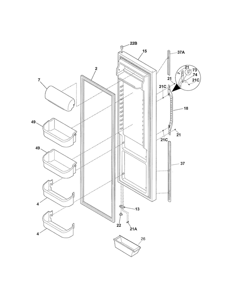 Refrigerator Door Diagram and Parts List for 25354663408  Kenmore Refrigerator