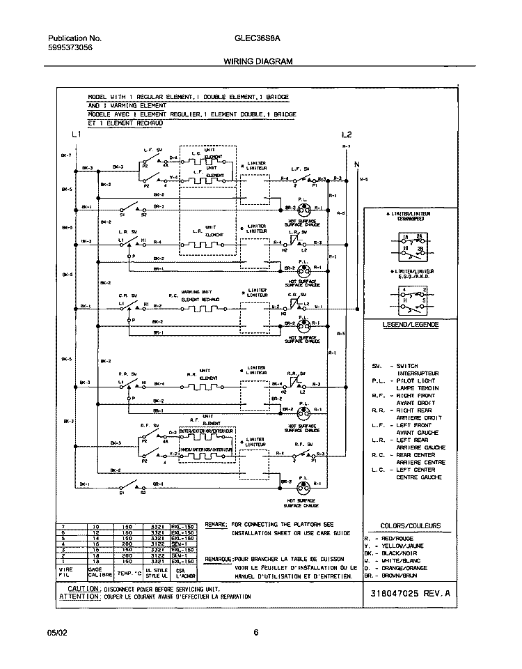 WIRING DIAGRAM Diagram and Parts List for GLEC36S8ABC  Frigidaire Cooktop