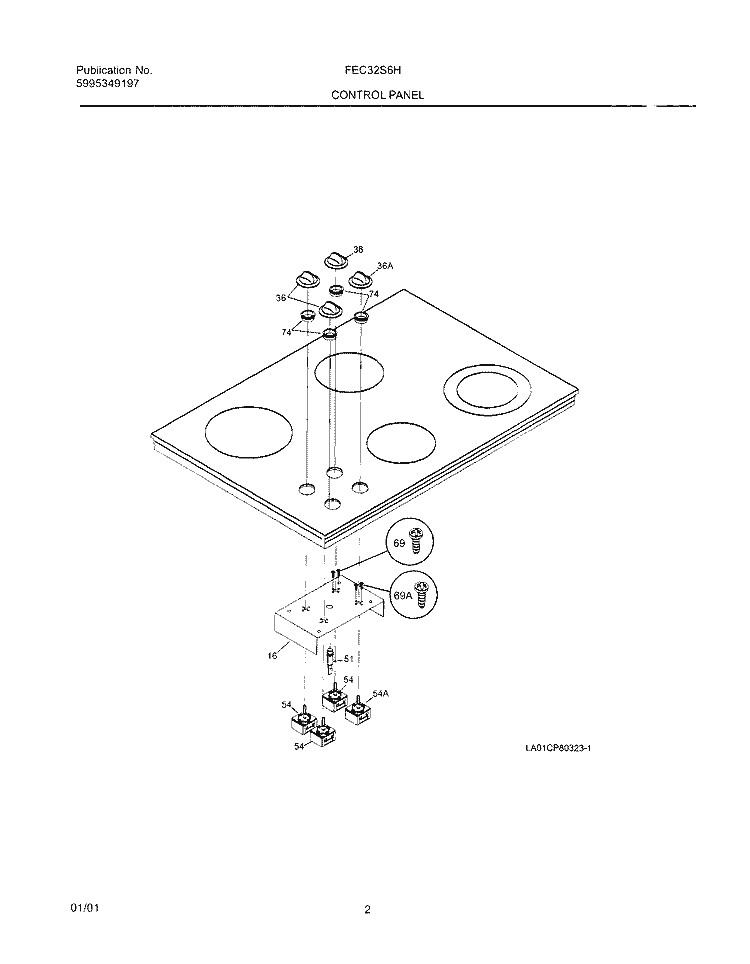 CONTROL PANEL Diagram and Parts List for FEC32S6HSB  Frigidaire Cooktop