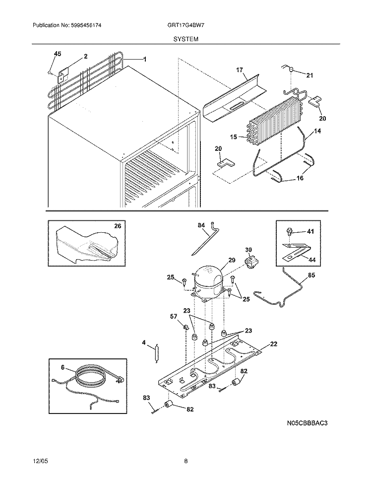 SYSTEM Diagram and Parts List for GRT17G4BW7  Gibson Refrigerator