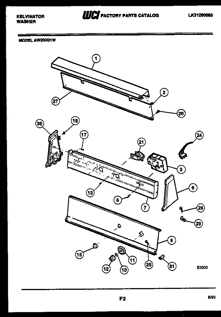 CONSOLE AND CONTROL PARTS Diagram and Parts List for AW200G1W  Kelvinator Washer