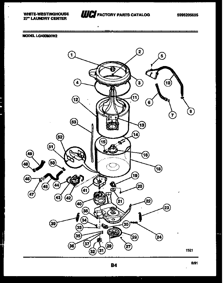 TUB DETAIL Diagram and Parts List for LG400MXW2  Frigidaire Washer Dryer Combo