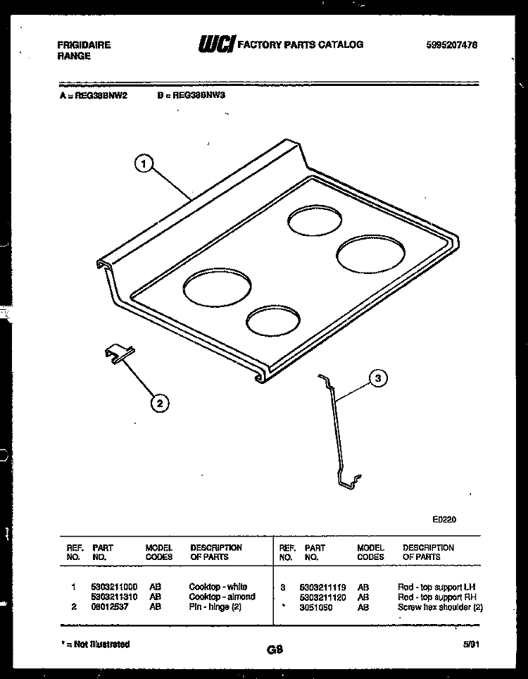 COOKTOP PARTS Diagram and Parts List for REG38BNL3  Frigidaire Range