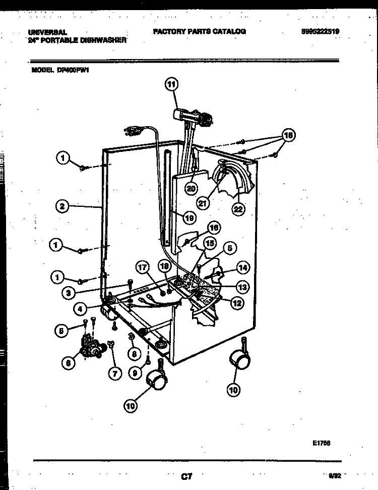 CABINET PARTS Diagram and Parts List for DP400PWW1  Frigidaire Dishwasher