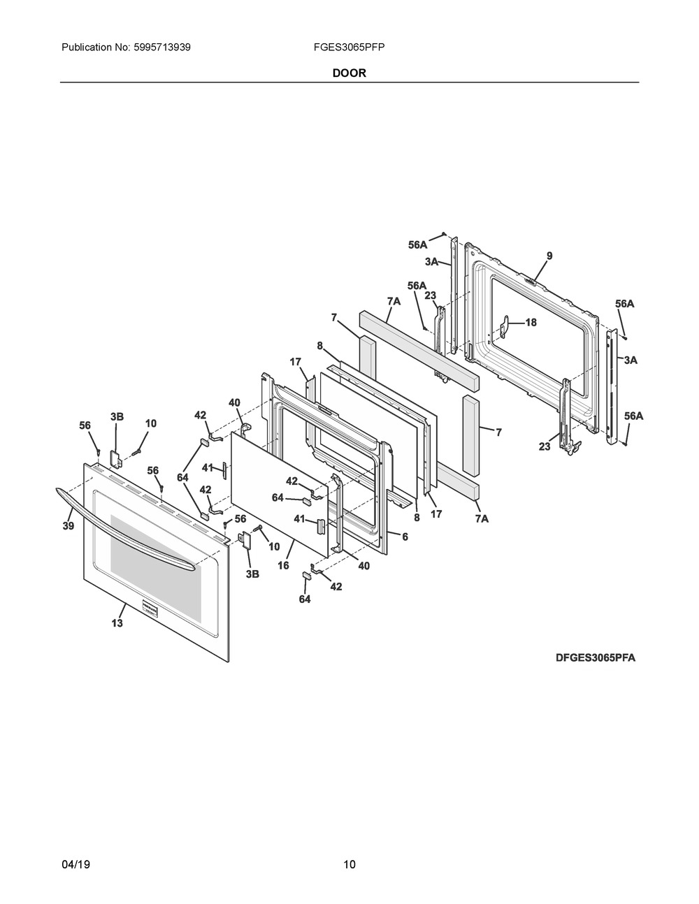 Door Diagram and Parts List for FGES3065PFP  Frigidaire Range