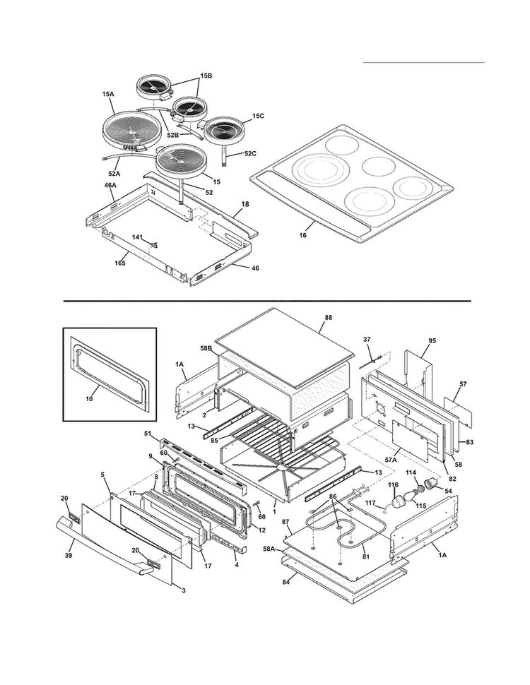 Top/drawer Diagram and Parts List for EW30ES65GBG  Electrolux Range