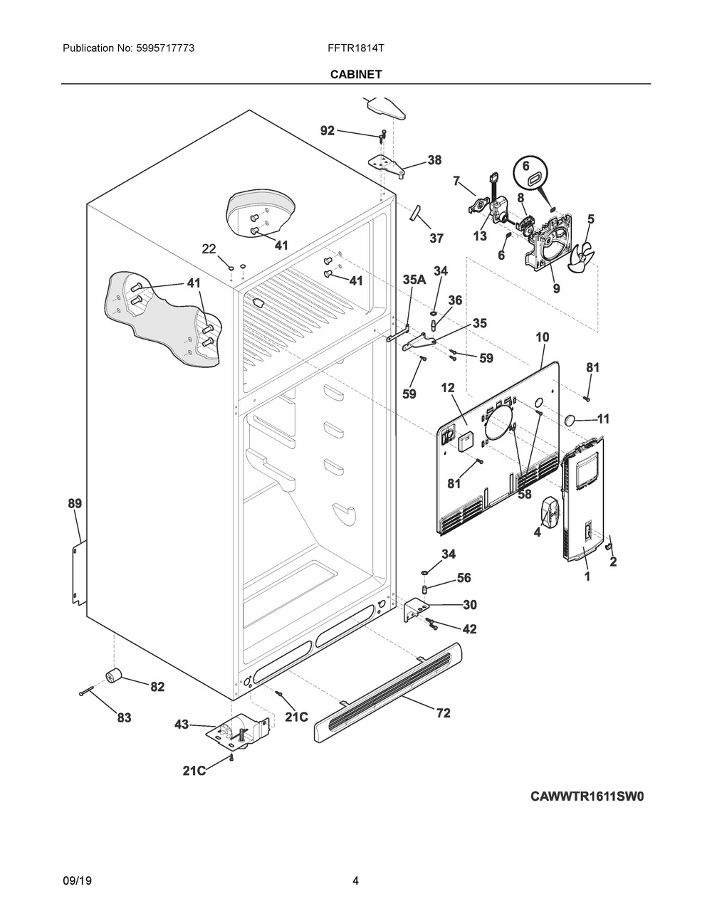 Cabinet Diagram and Parts List for FFTR1814TWB  Frigidaire Refrigerator