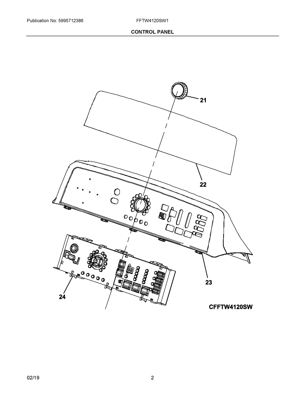 Control Panel Diagram and Parts List for FFTW4120SW1  Frigidaire Washer