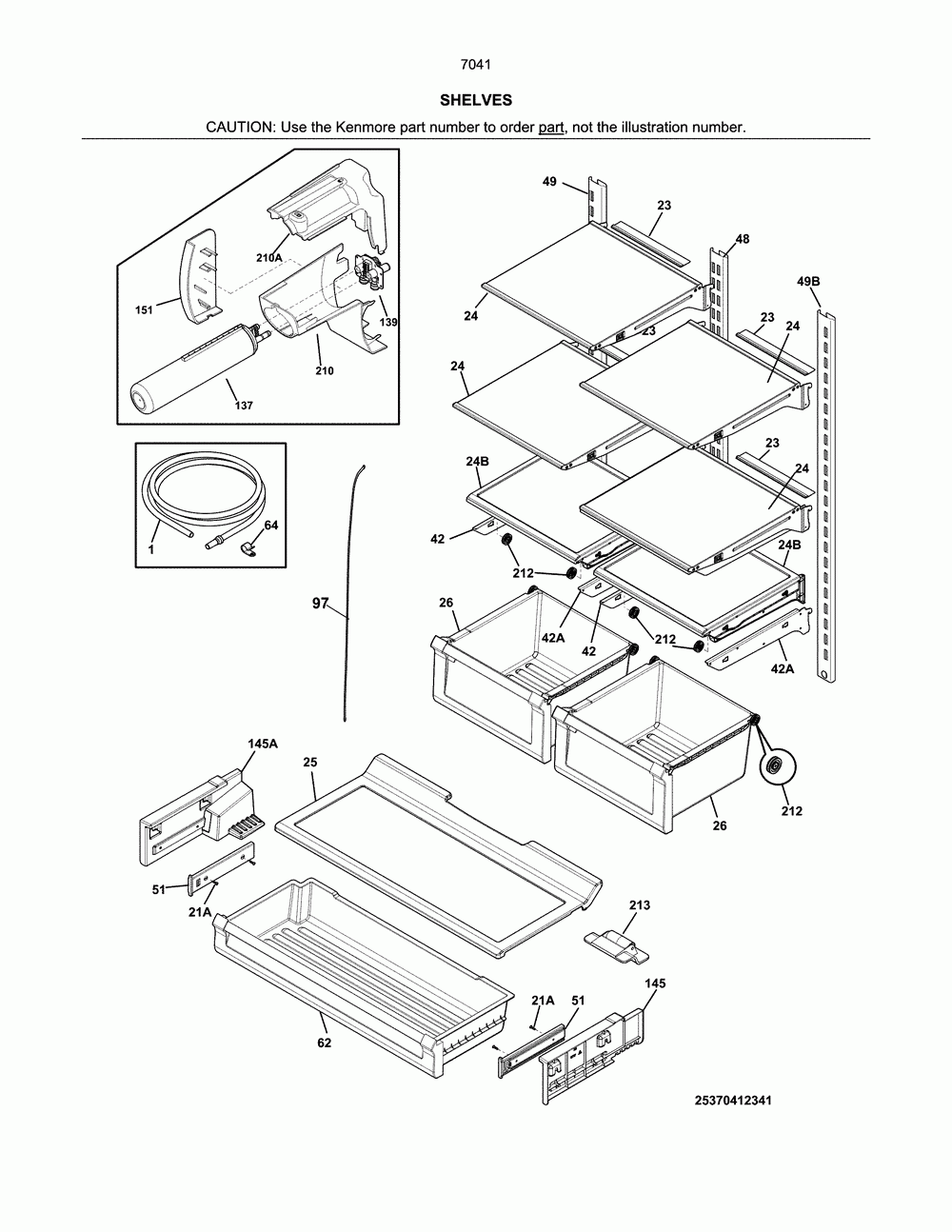 Shelves Diagram and Parts List for 2537041941C  Kenmore Refrigerator