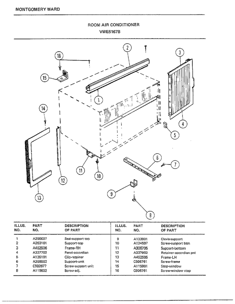 Room Air Conditioner Page 7 Diagram and Parts List for 5167B  Frigidaire Air Conditioner