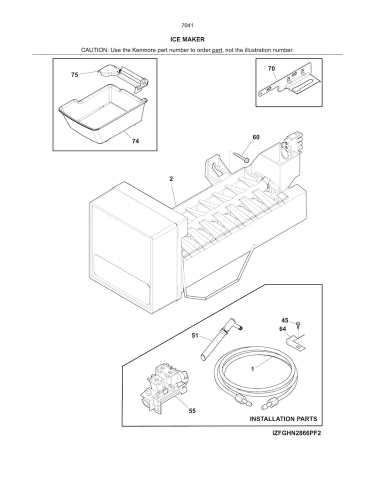 Ice Maker Diagram and Parts List for 25370413419  Kenmore Refrigerator