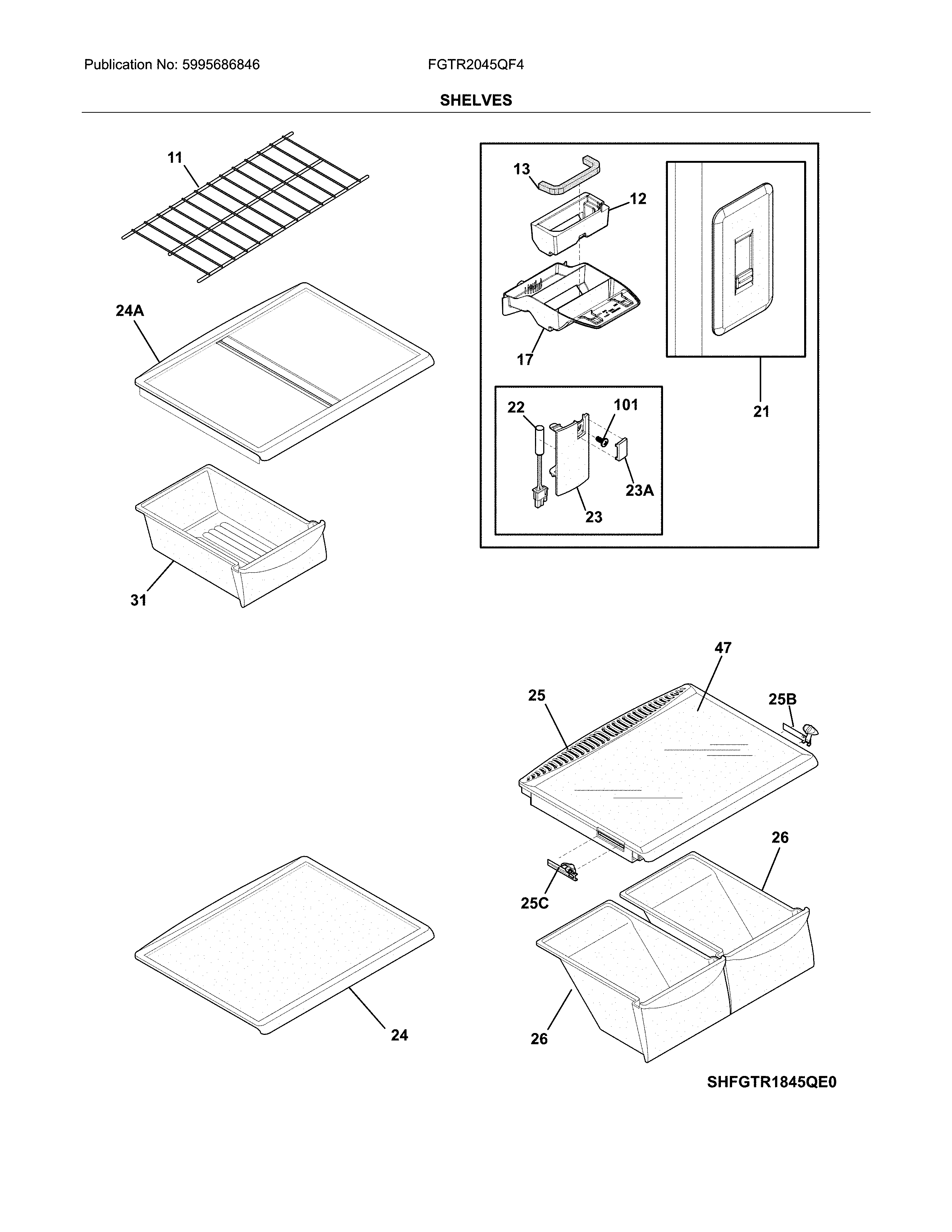 Shelves Diagram and Parts List for FGTR2045QF4  Frigidaire Refrigerator