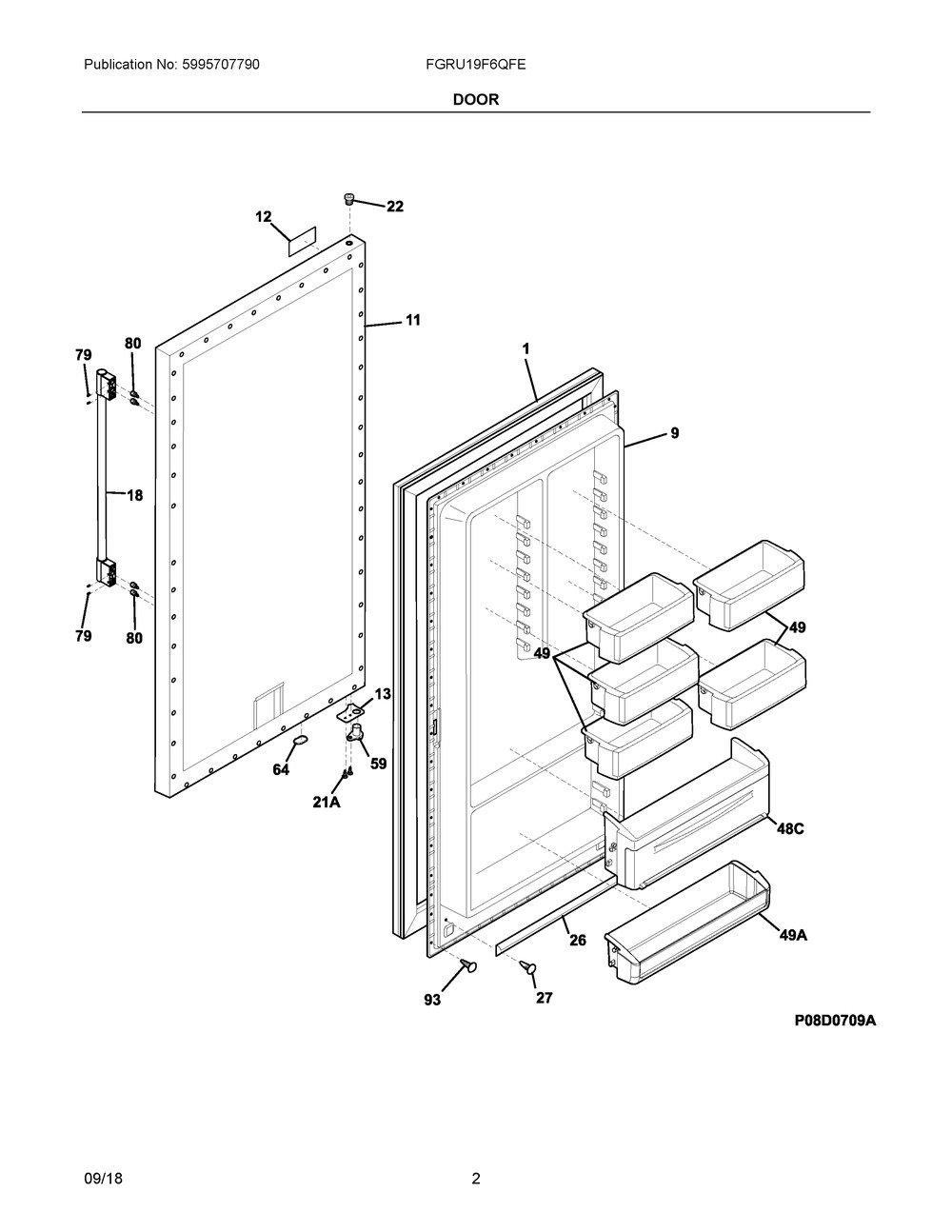 Door Diagram and Parts List for FGRU19F6QFE  Frigidaire Refrigerator