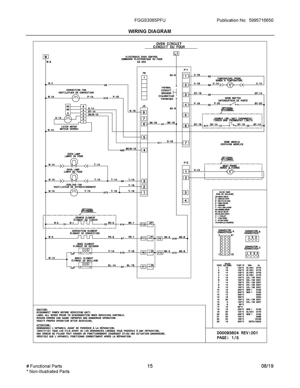Wiring Diagram Diagram and Parts List for FGGS3065PFU  Frigidaire Range