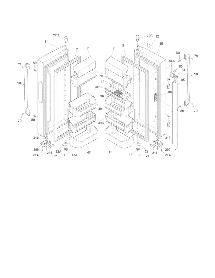 Refrigerator Door Diagram and Parts List for FPHG2399PF1  Frigidaire Refrigerator