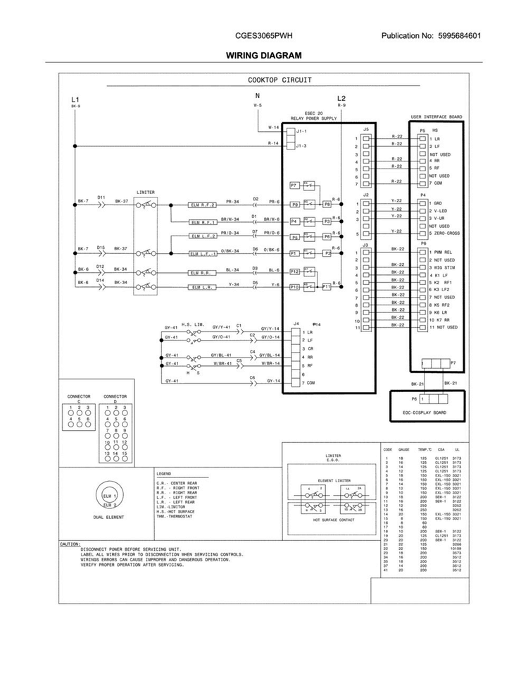 Wiring Diagram Diagram and Parts List for CGES3065PWH  Frigidaire Range