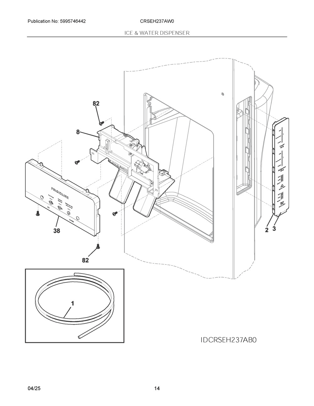 Ice And Water Dispenser Diagram and Parts List for CRSEH237AW0  Frigidaire Refrigerator