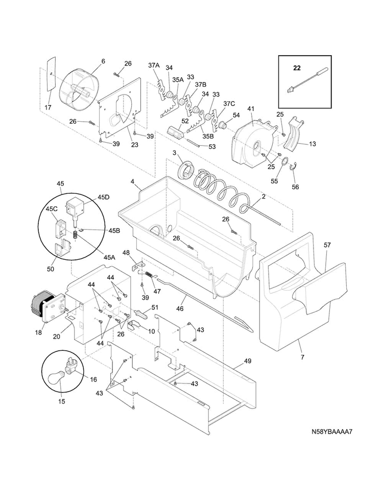 Ice Container Diagram and Parts List for FFHS2622MBNA  Frigidaire Refrigerator