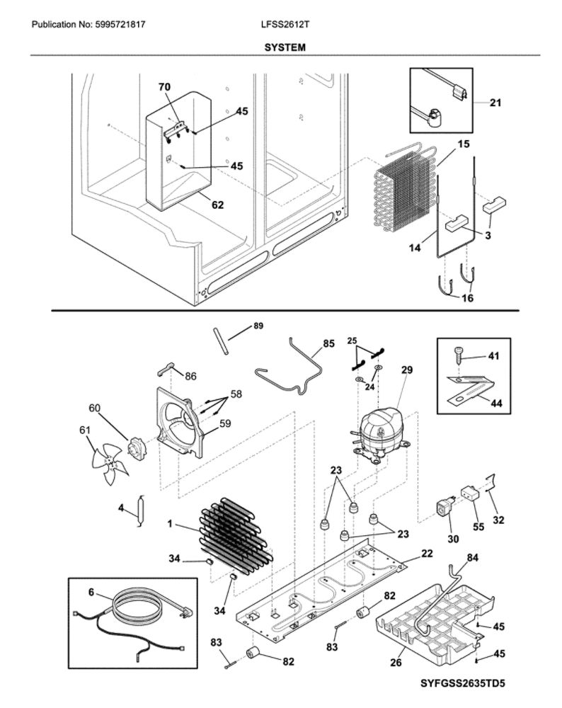 System Diagram and Parts List for LFSS2612TF4  Frigidaire Refrigerator