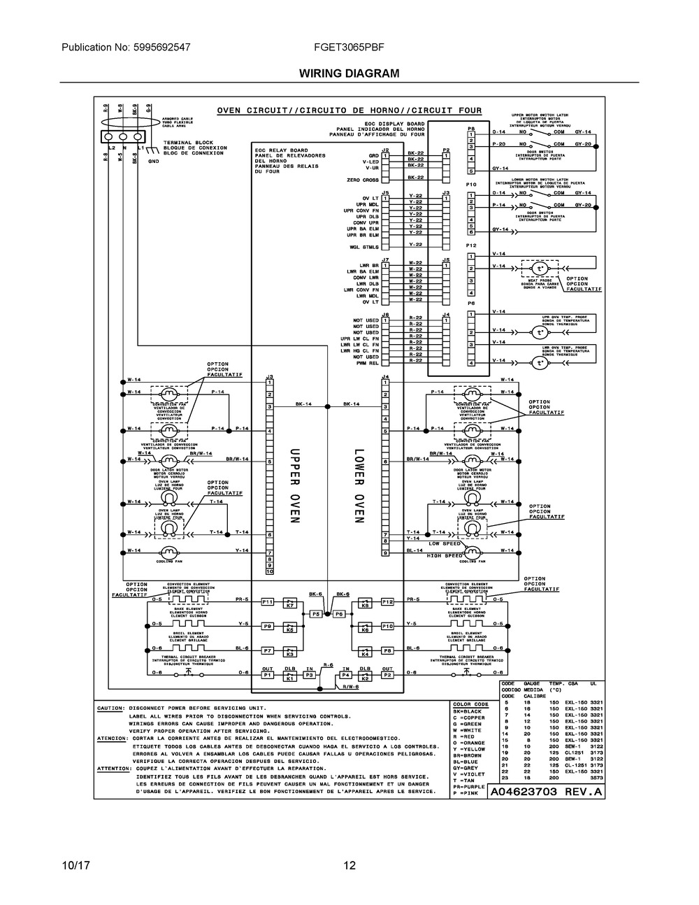 Wiring Diagram Diagram and Parts List for FGET3065PBF  Frigidaire Wall Oven