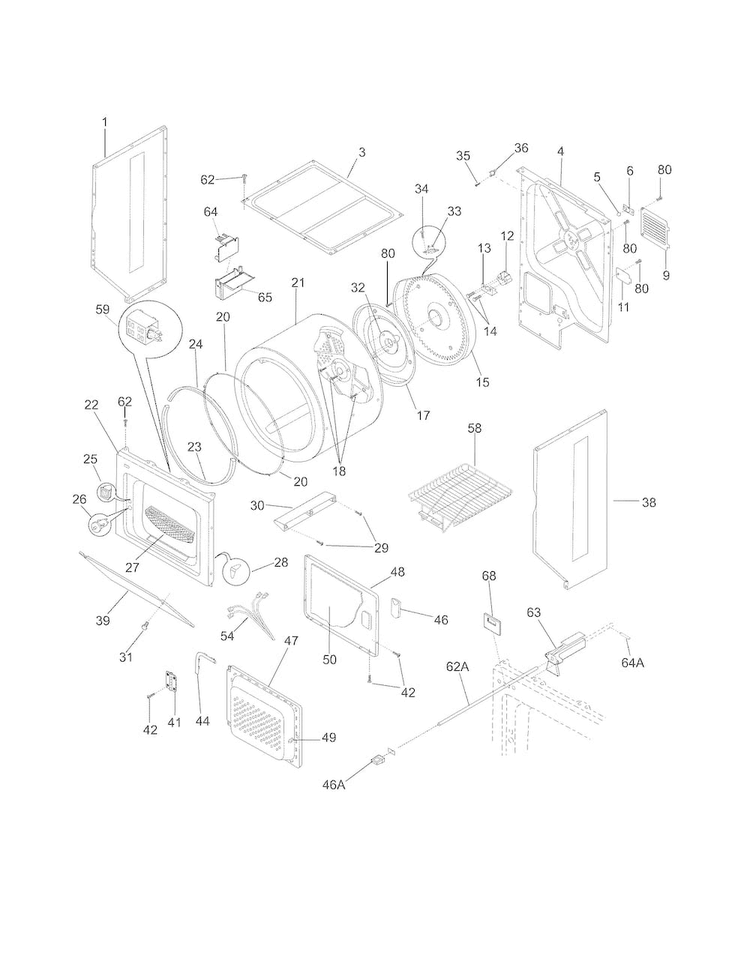 Upper Cabinet/drum Heater Diagram and Parts List for 41797912702  Kenmore Washer Dryer Combo