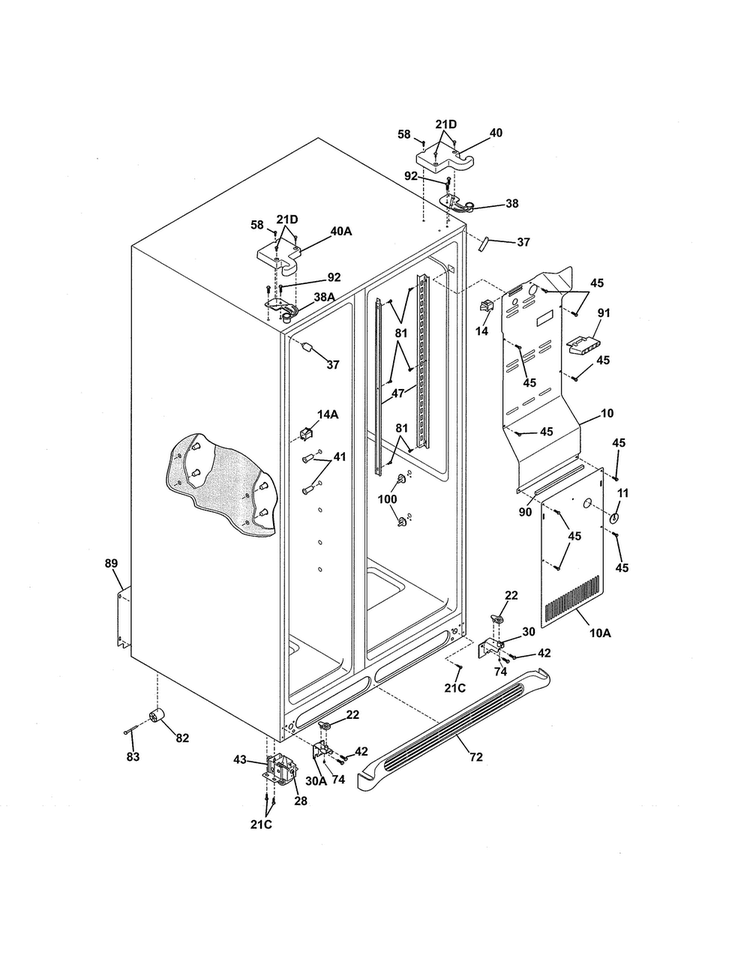 Cabinet Diagram and Parts List for FFHS2622MSS  Frigidaire Refrigerator